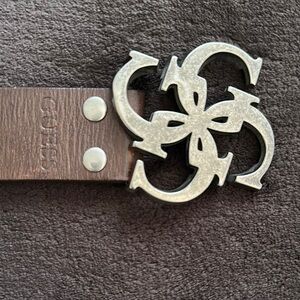 Guess Silver Buckle Brown Leather Belt